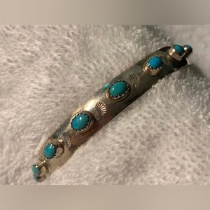 #J934 - Lenora Begay, Silversmith, Turquoise & Sterling Silver Bangle Bracelet